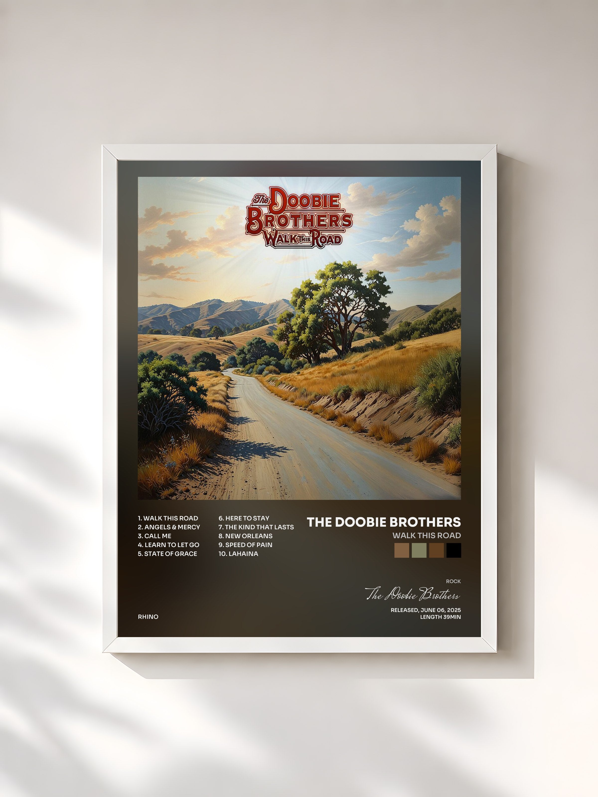 #blanc Tableau de l'album Walk This Road de The Doobie Brothers, cadre blanc, imprimé et encadré en France