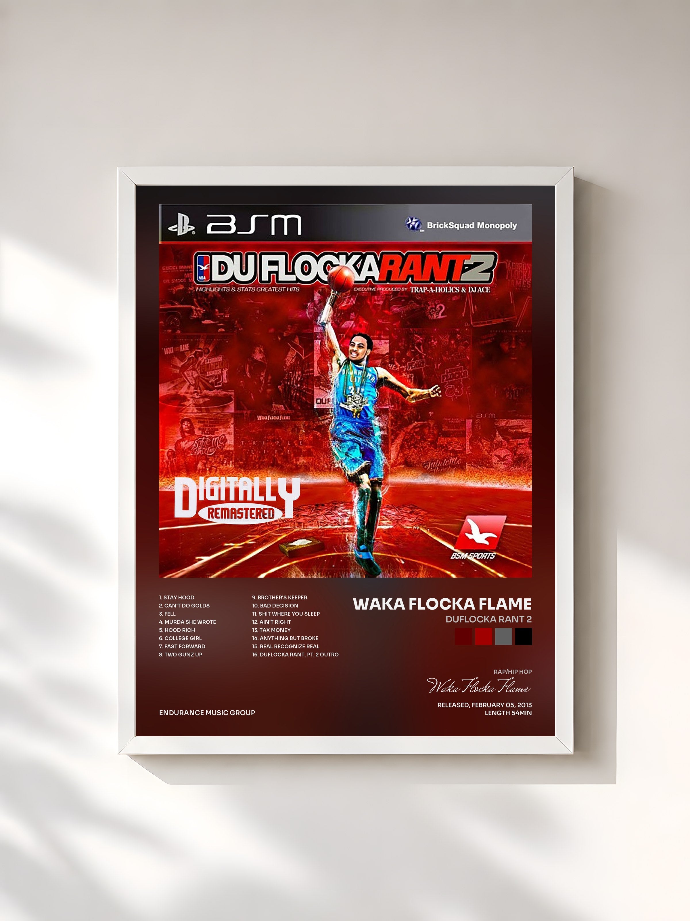 #blanc Tableau de l'album DuFlocka Rant 2 de Waka Flocka Flame, cadre blanc, imprimé et encadré en France