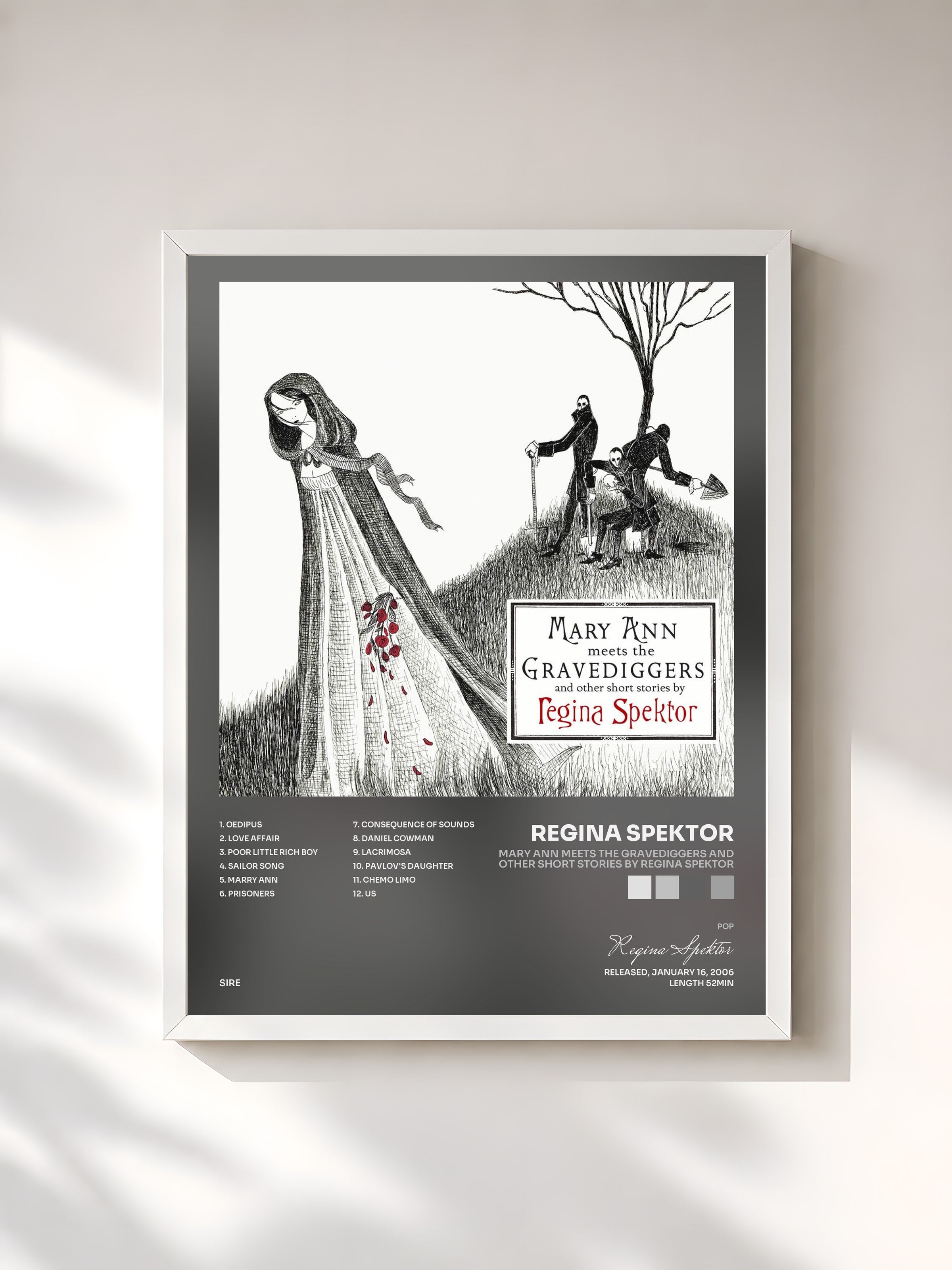 #blanc Tableau de l'album Mary Ann Meets the Gravediggers and Other Short Stories by Regina Spektor de Regina Spektor, cadre blanc, imprimé et encadré en France