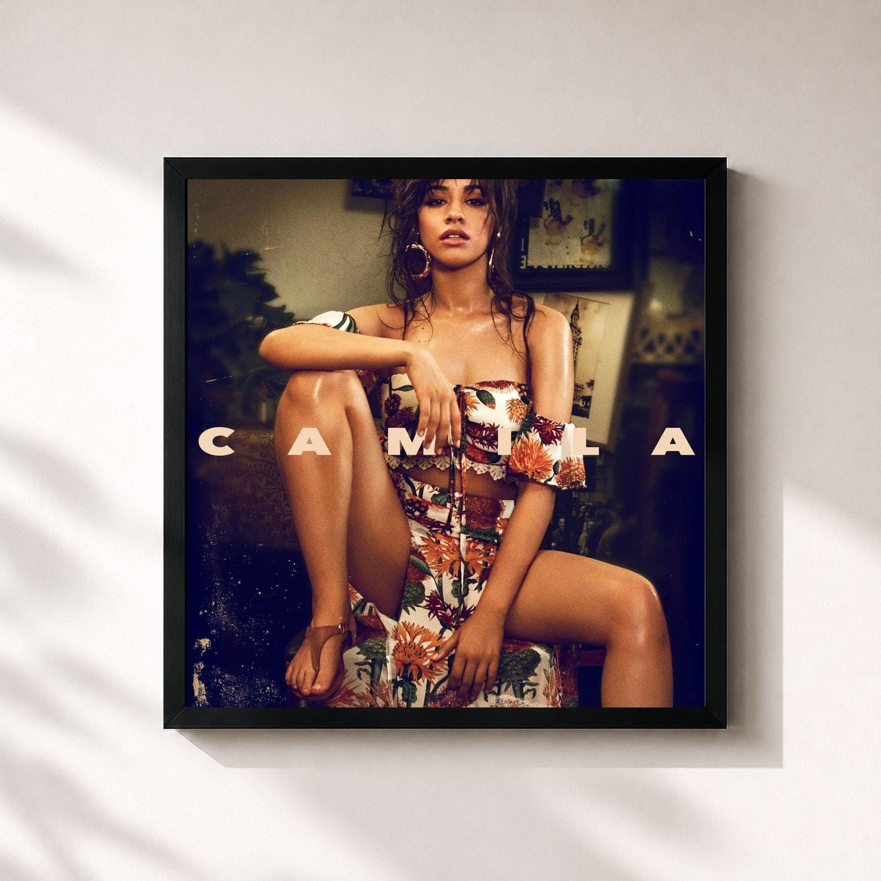 #noir Tableau carré de l'album Camila de Camila Cabello, cadre noir 32x32 cm