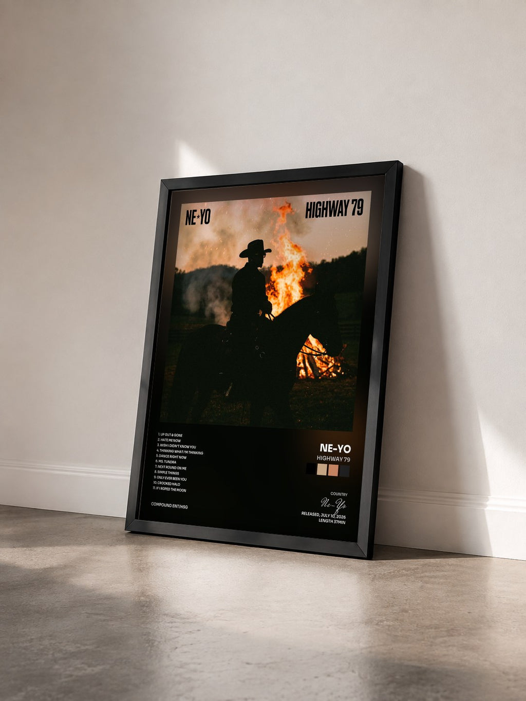 #noir Tableau de l'album Highway 79 de Ne-Yo vu de trois quarts, cadre noir