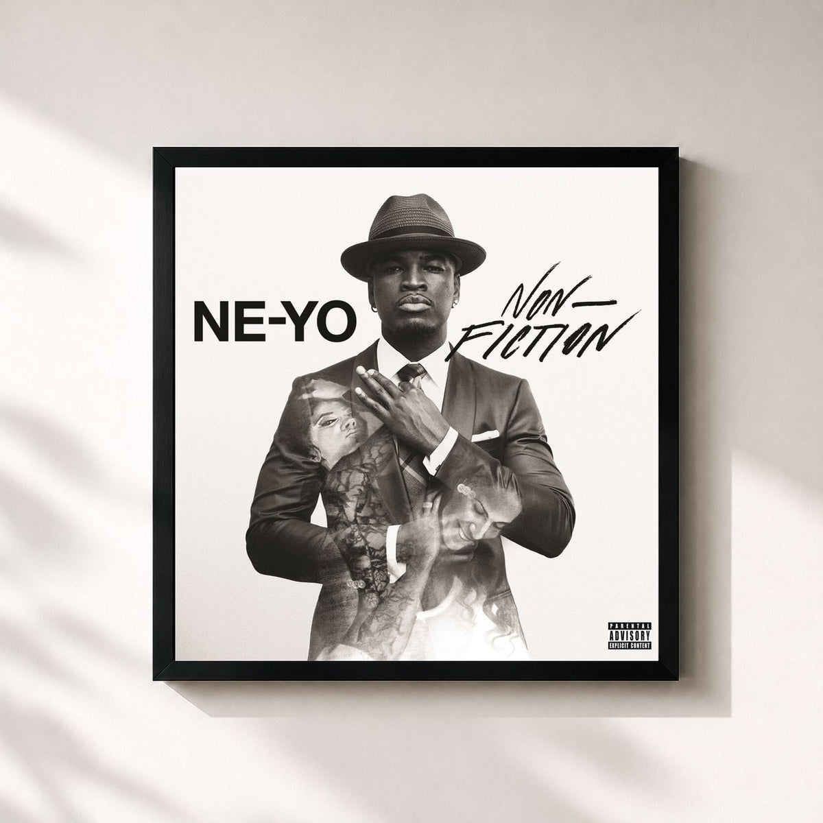 #noir Tableau carré de l'album Non-Fiction de Ne-Yo, cadre noir 32x32 cm