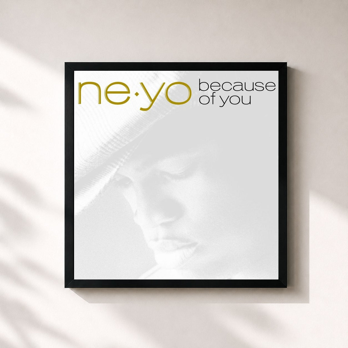 #noir Tableau carré de l'album Because Of You de Ne-Yo, cadre noir 32x32 cm