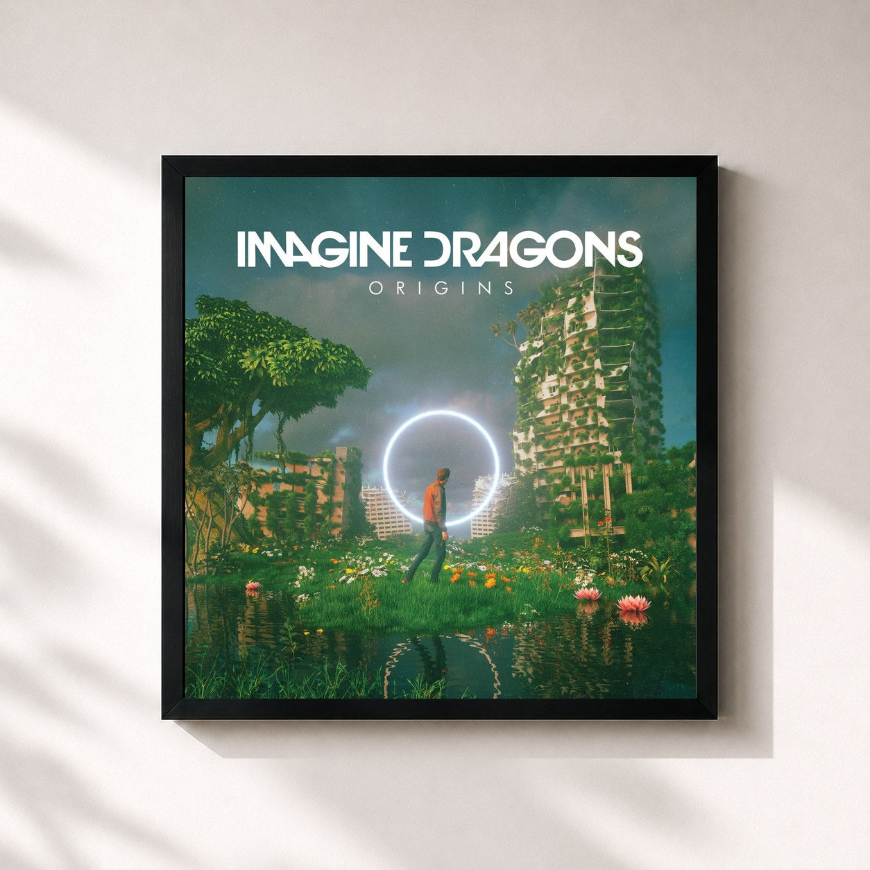 #noir Tableau carré de l'album Origins de Imagine Dragons, cadre noir 32x32 cm