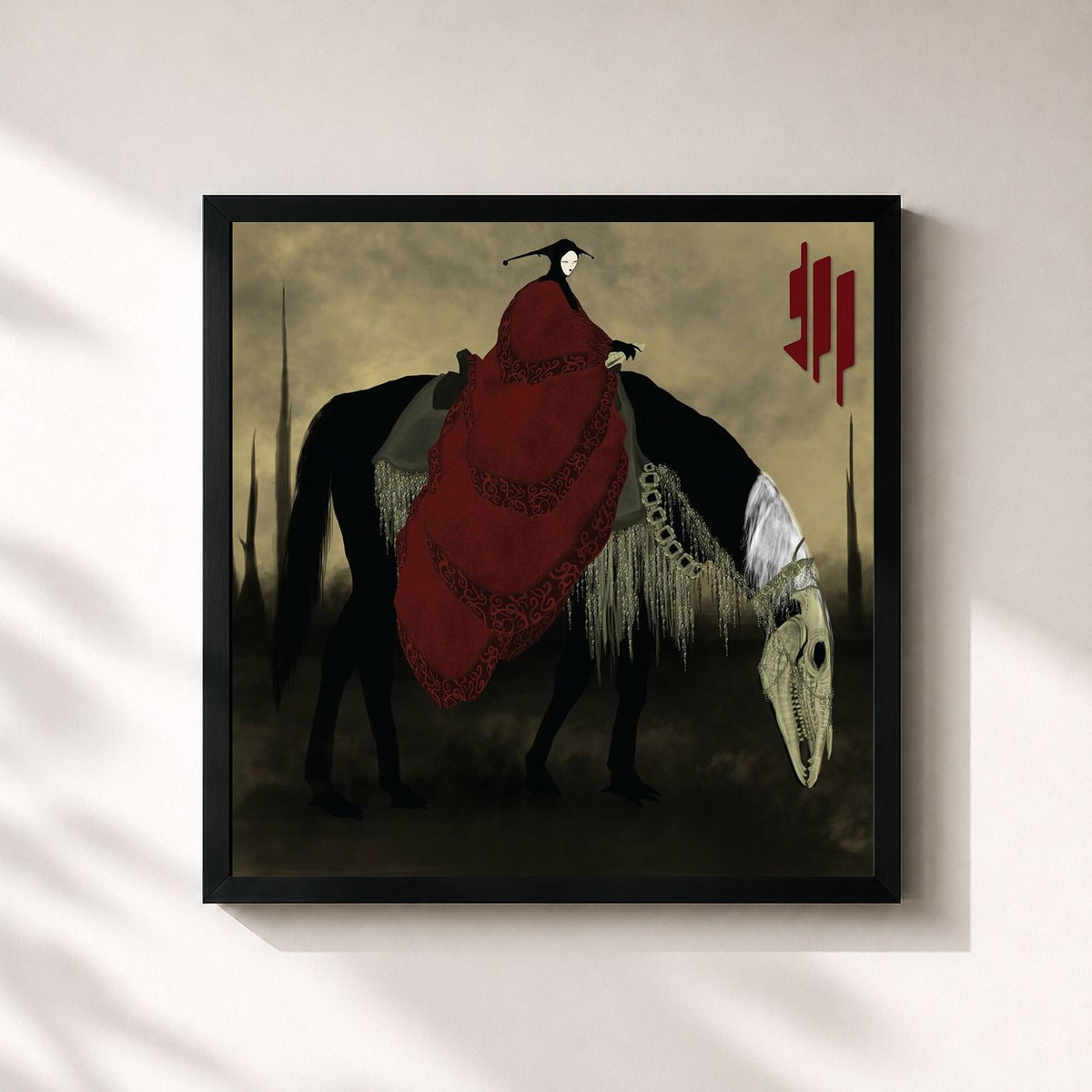 #noir Tableau carré de l'album Quest For Fire de Skrillex, cadre noir 32x32 cm