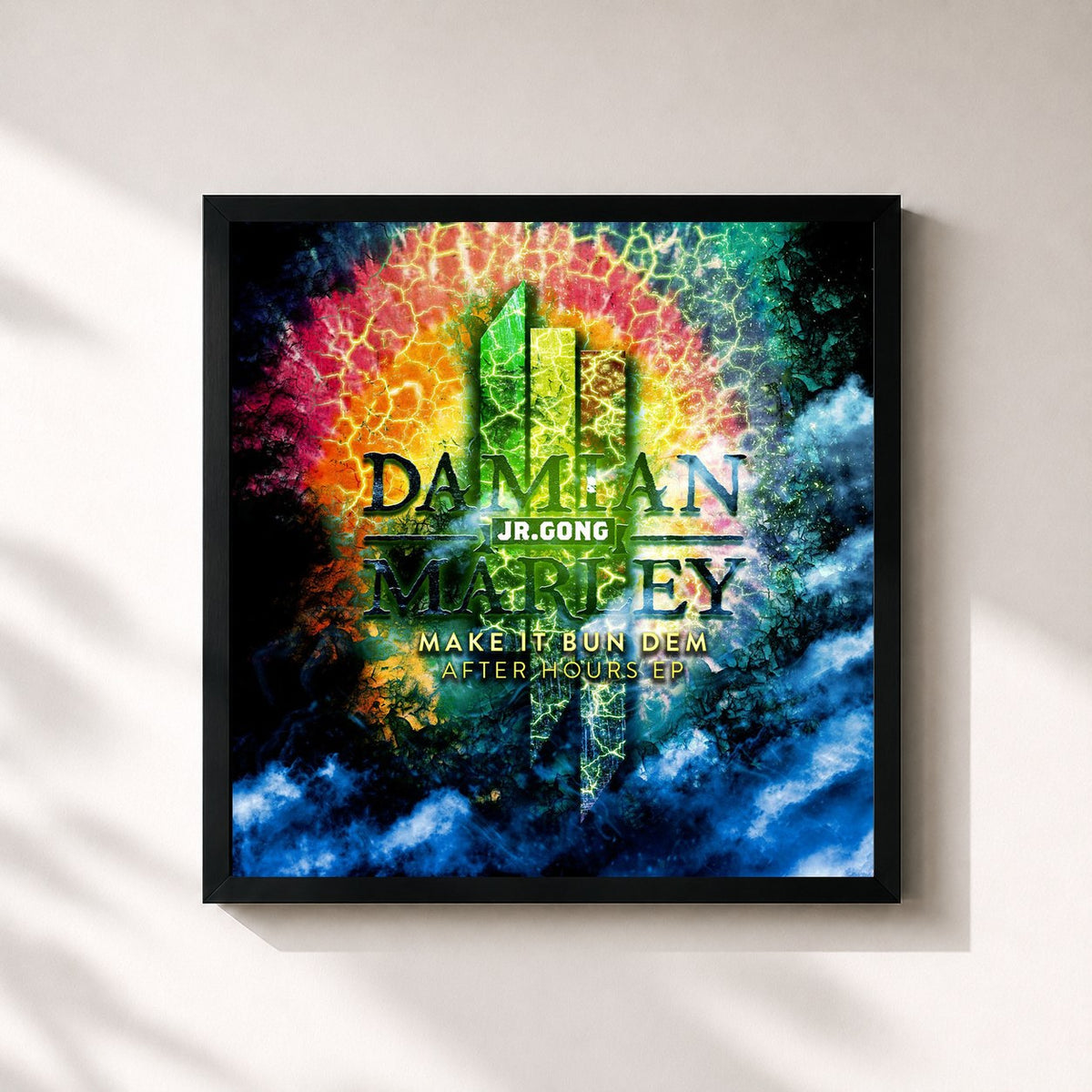 #noir Tableau carré de l'album Make It Bun Dem After Hours EP de Skrillex, cadre noir 32x32 cm
