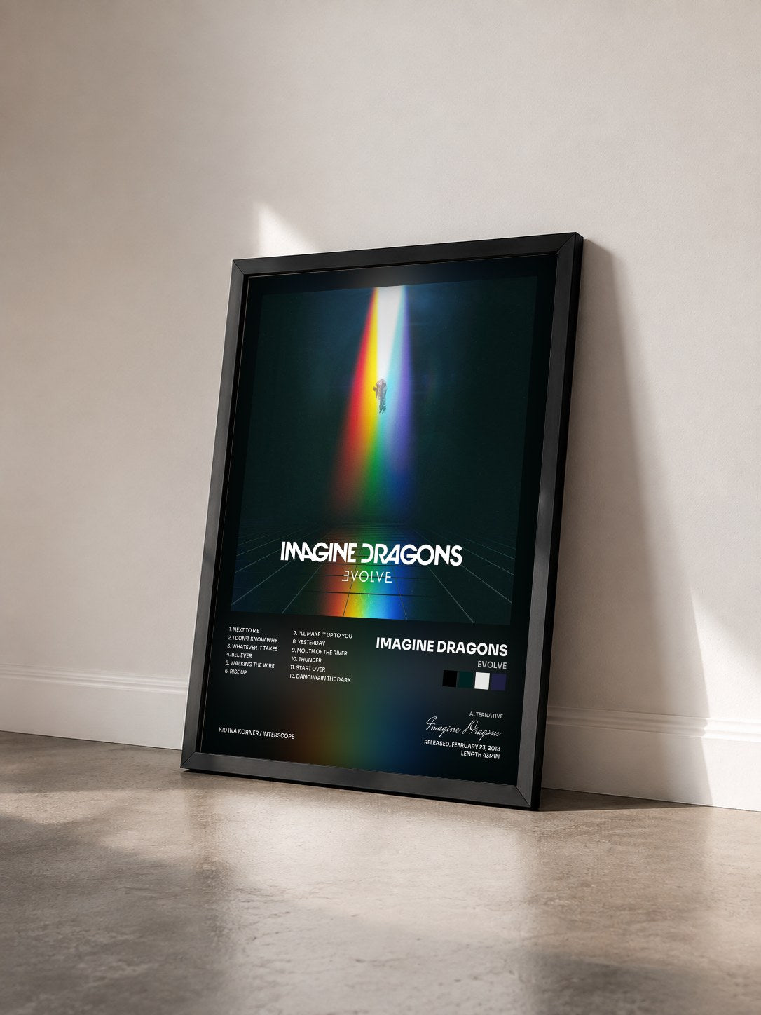 #noir Tableau de l'album Evolve de Imagine Dragons vu de trois quarts, cadre noir