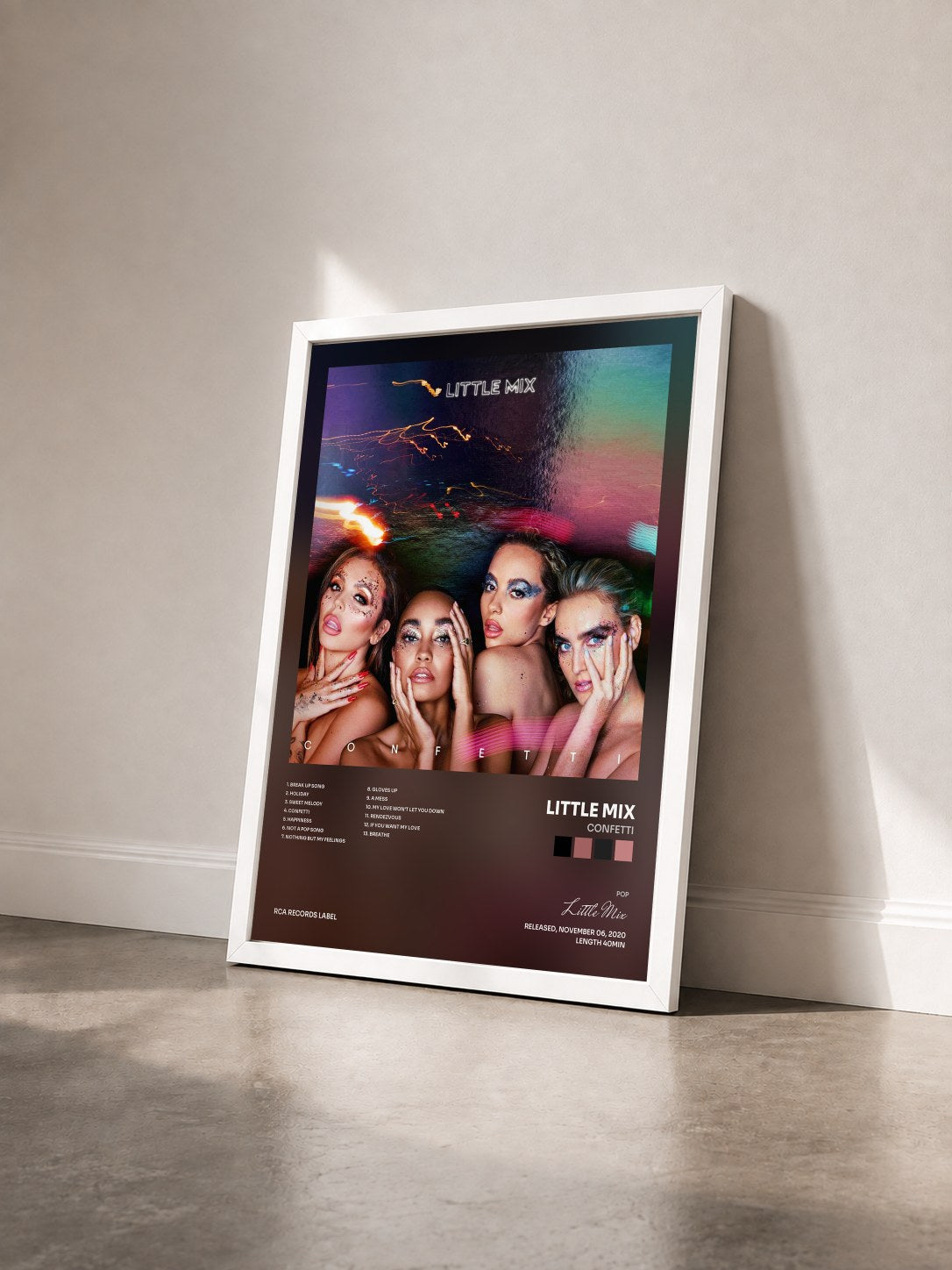 #blanc Tableau de l'album Confetti de Little Mix vu de trois quarts, cadre blanc