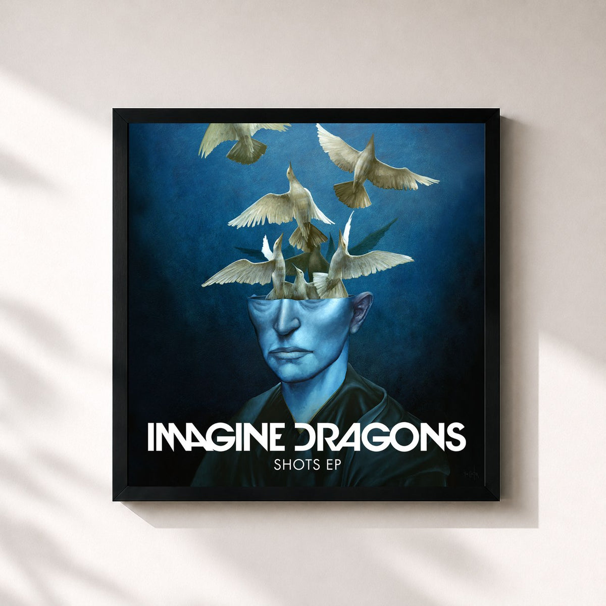 #noir Tableau carré de l'album Shots EP de Imagine Dragons, cadre noir 32x32 cm