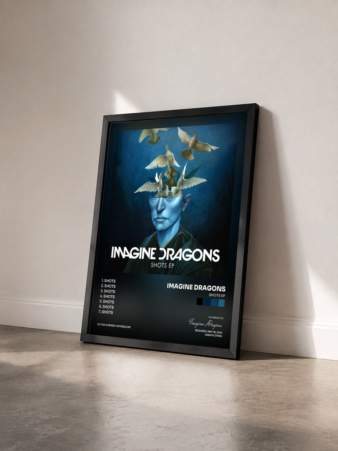 #noir Tableau de l'album Shots EP de Imagine Dragons vu de trois quarts, cadre noir