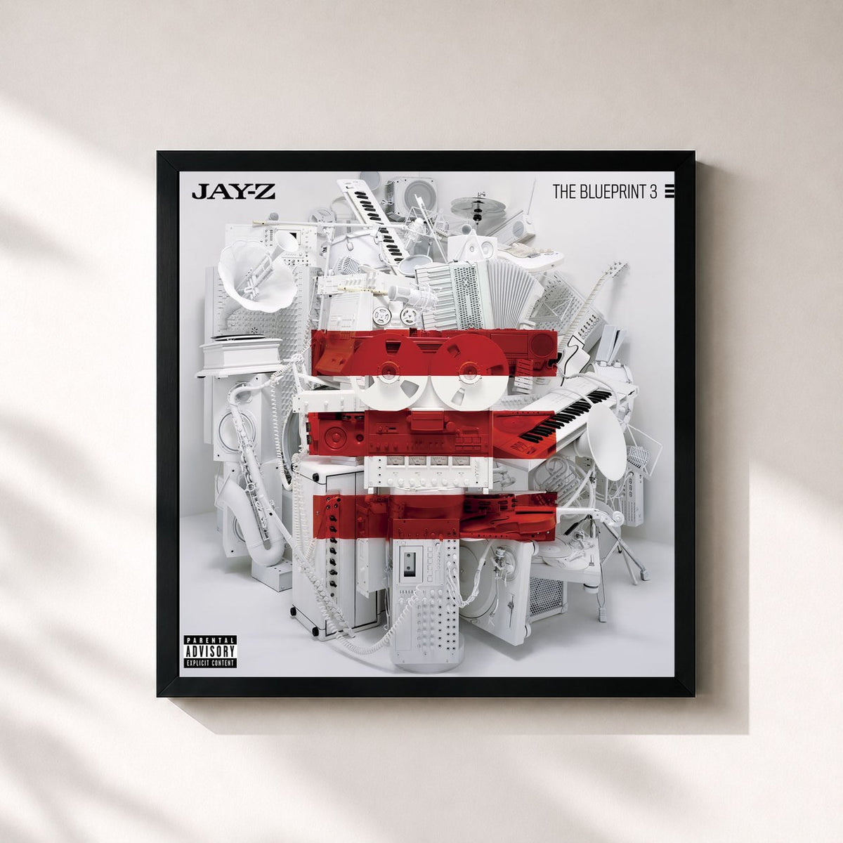 #noir Tableau carré de l'album The Blueprint 3 de JAY Z, cadre noir 32x32 cm