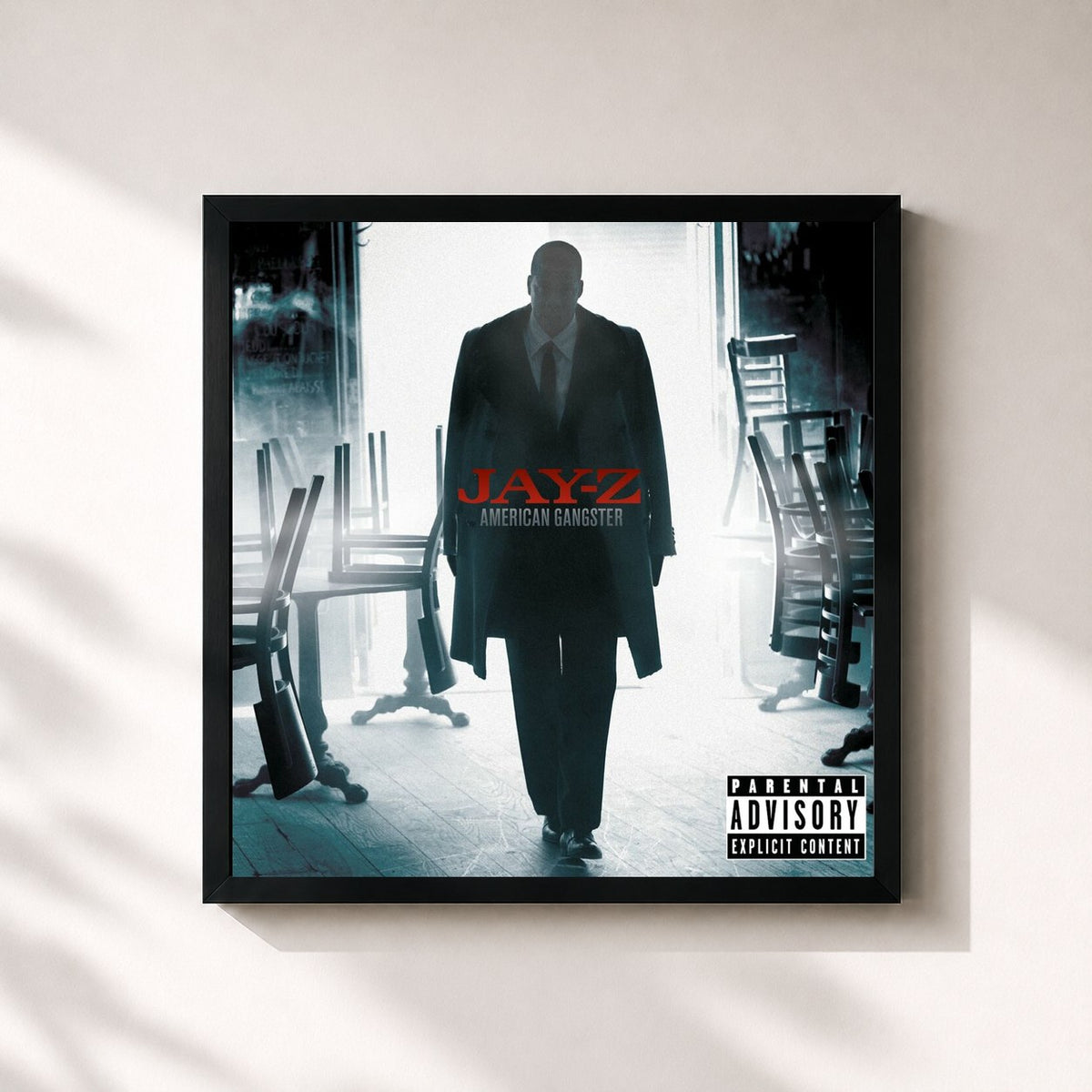 #noir Tableau carré de l'album American Gangster de JAY Z, cadre noir 32x32 cm