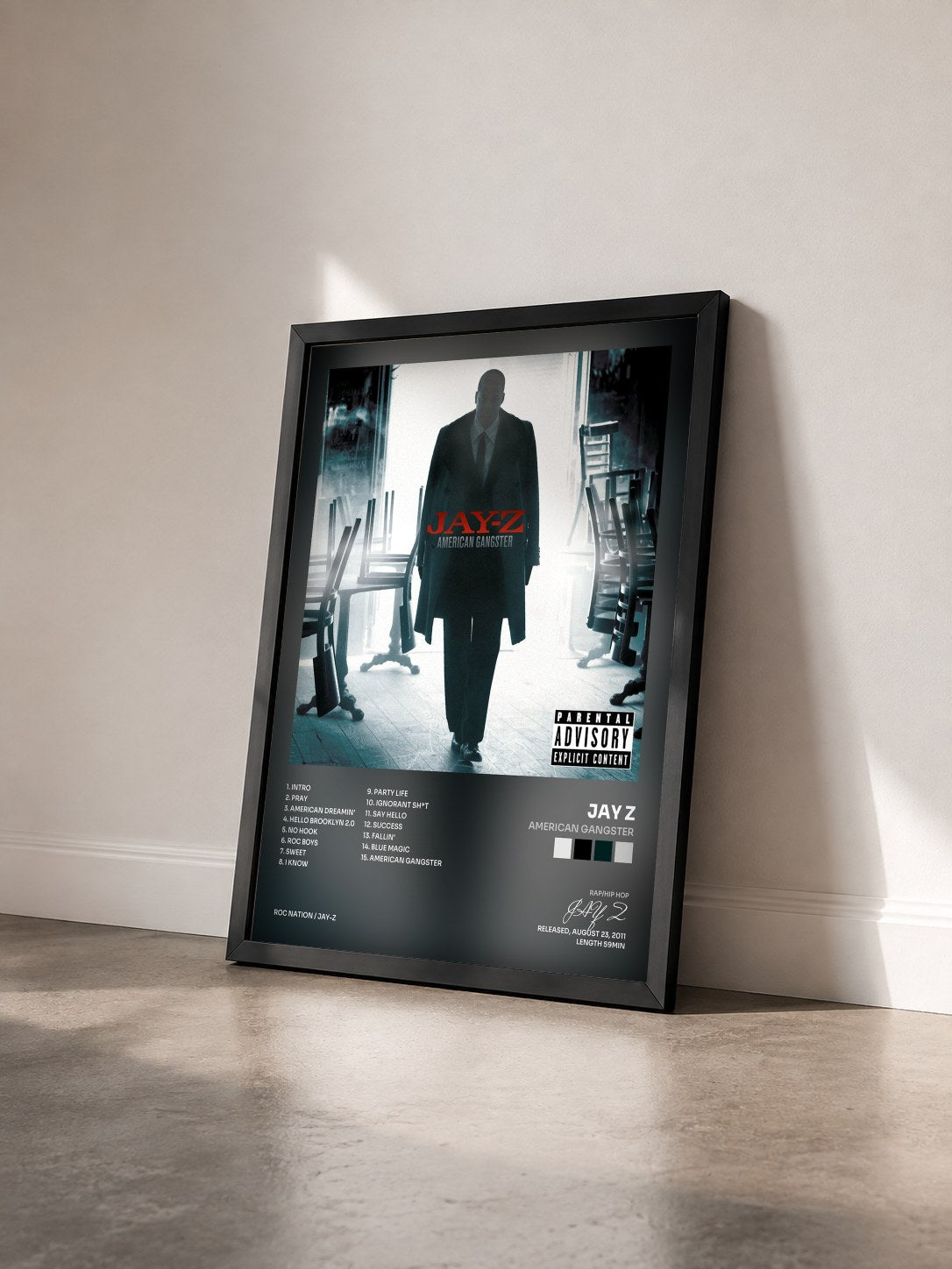 #noir Tableau de l'album American Gangster de JAY Z vu de trois quarts, cadre noir