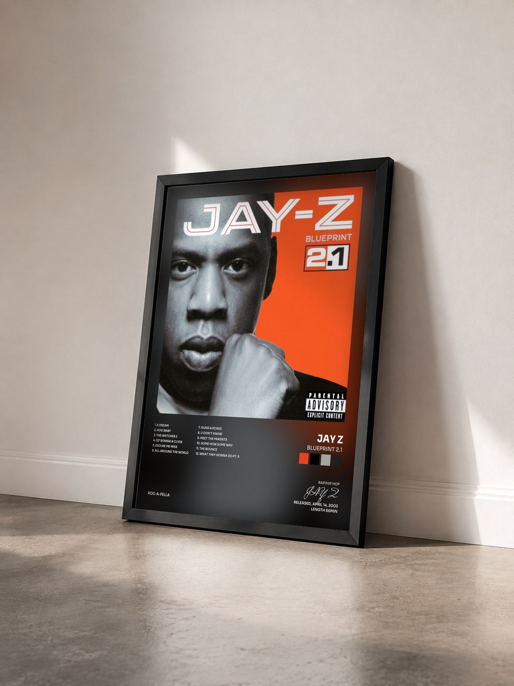 #noir Tableau de l'album Blueprint 2.1 de JAY Z vu de trois quarts, cadre noir