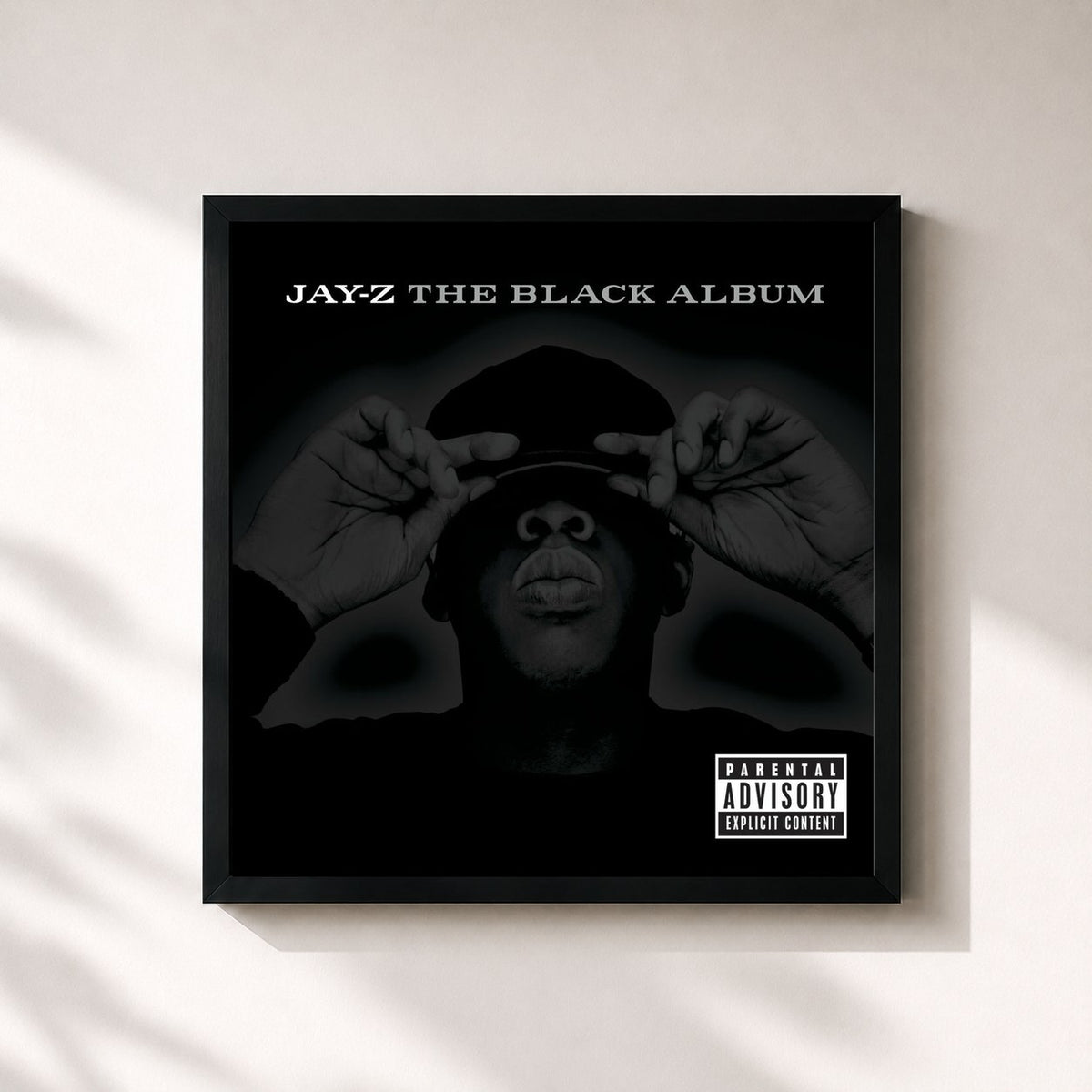 #noir Tableau carré de l'album The Black Album de JAY Z, cadre noir 32x32 cm