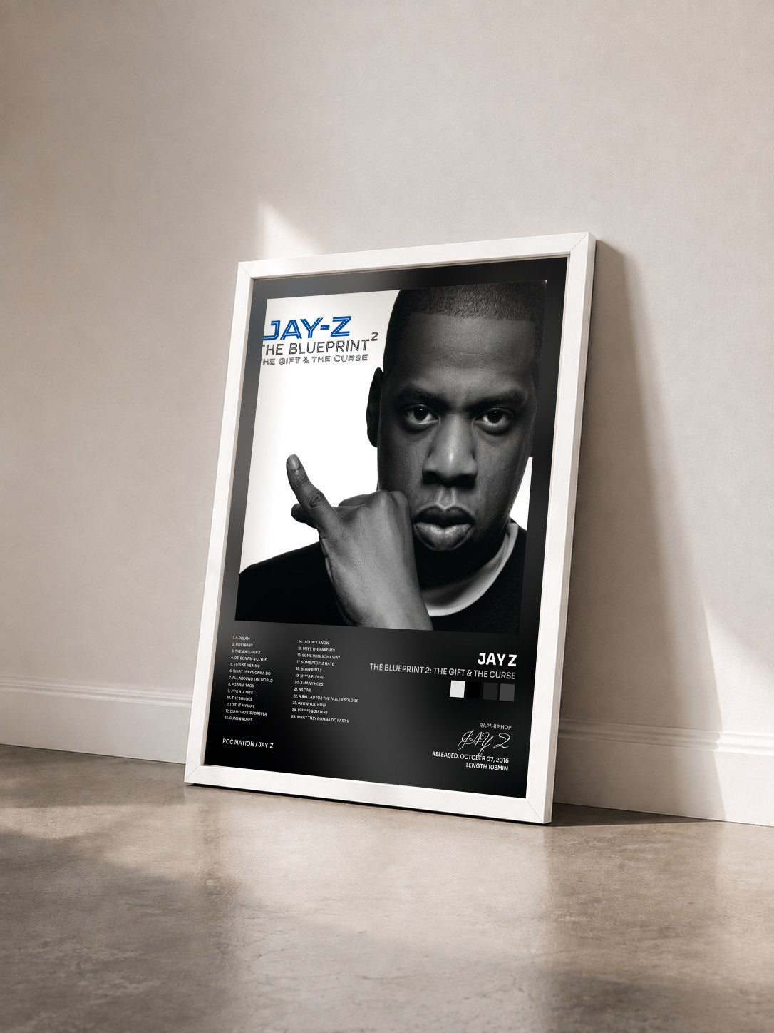#blanc Tableau de l'album The Blueprint 2: The Gift & The Curse de JAY Z vu de trois quarts, cadre blanc