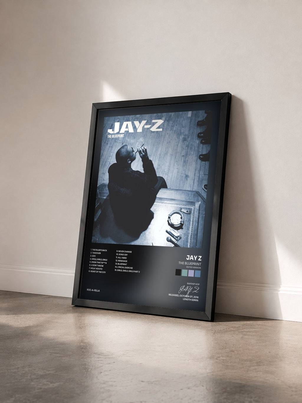 #noir Tableau de l'album The Blueprint (Edited Version) de JAY Z vu de trois quarts, cadre noir