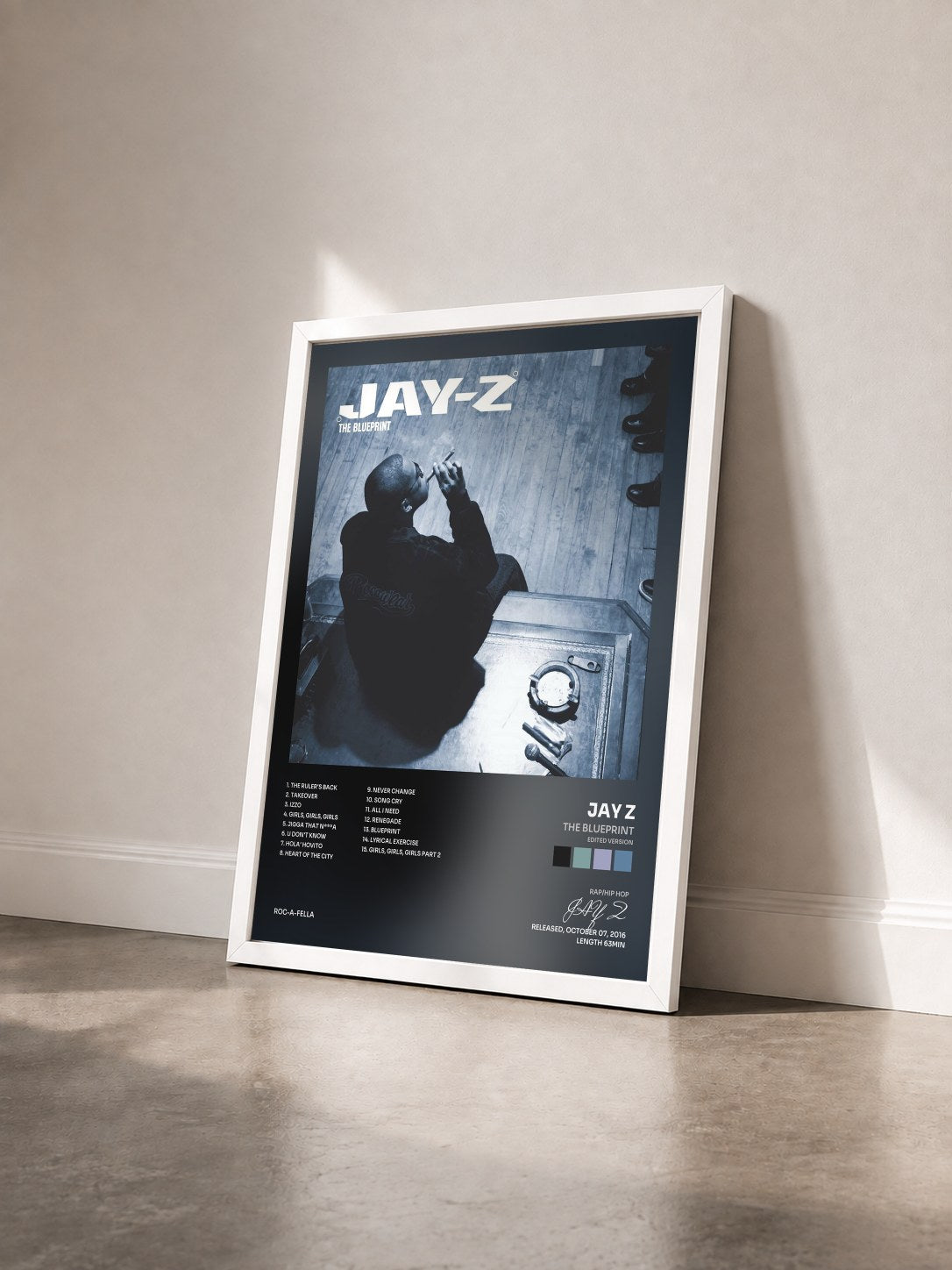#blanc Tableau de l'album The Blueprint (Edited Version) de JAY Z vu de trois quarts, cadre blanc