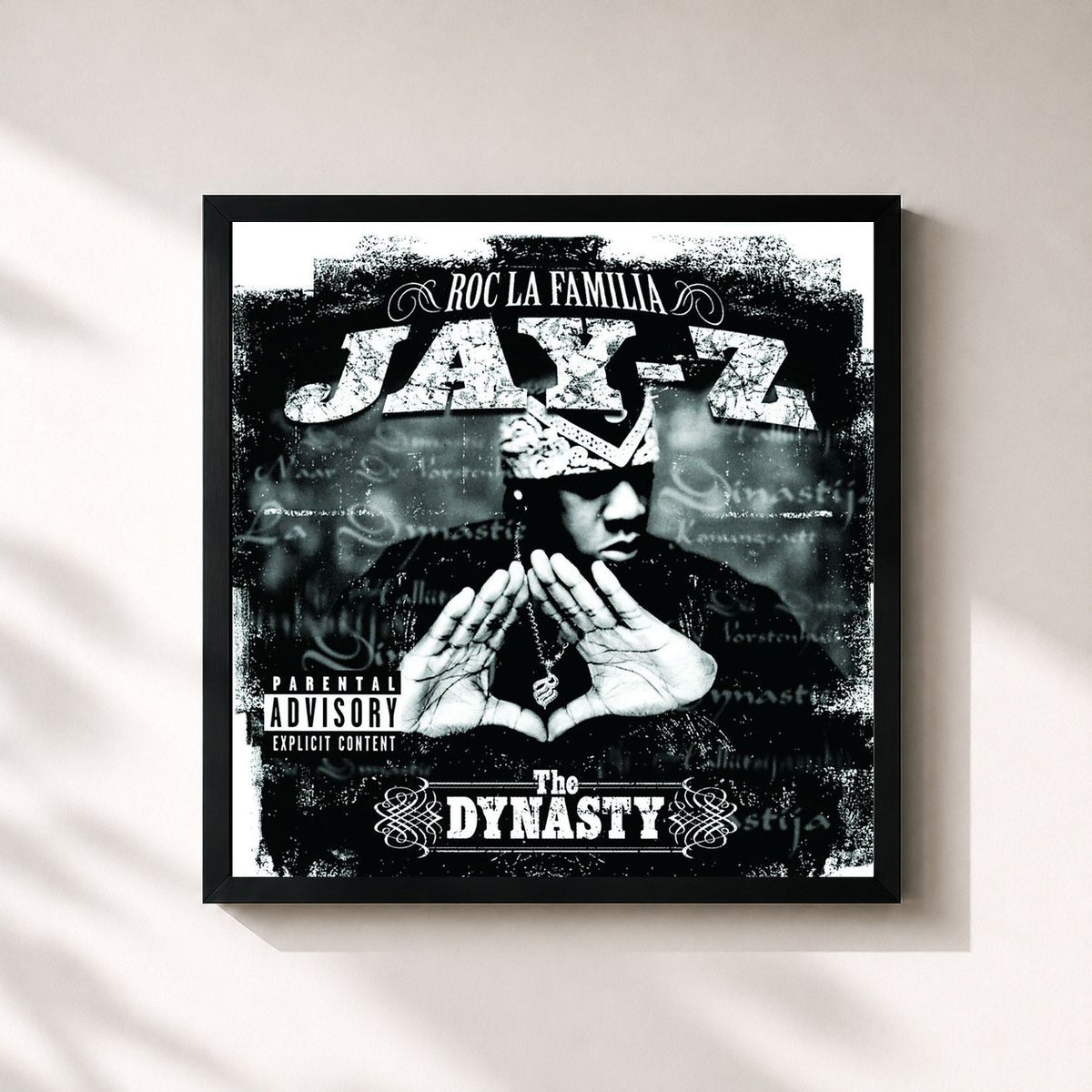 #noir Tableau carré de l'album The Dynasty: Roc La Familia de JAY Z, cadre noir 32x32 cm