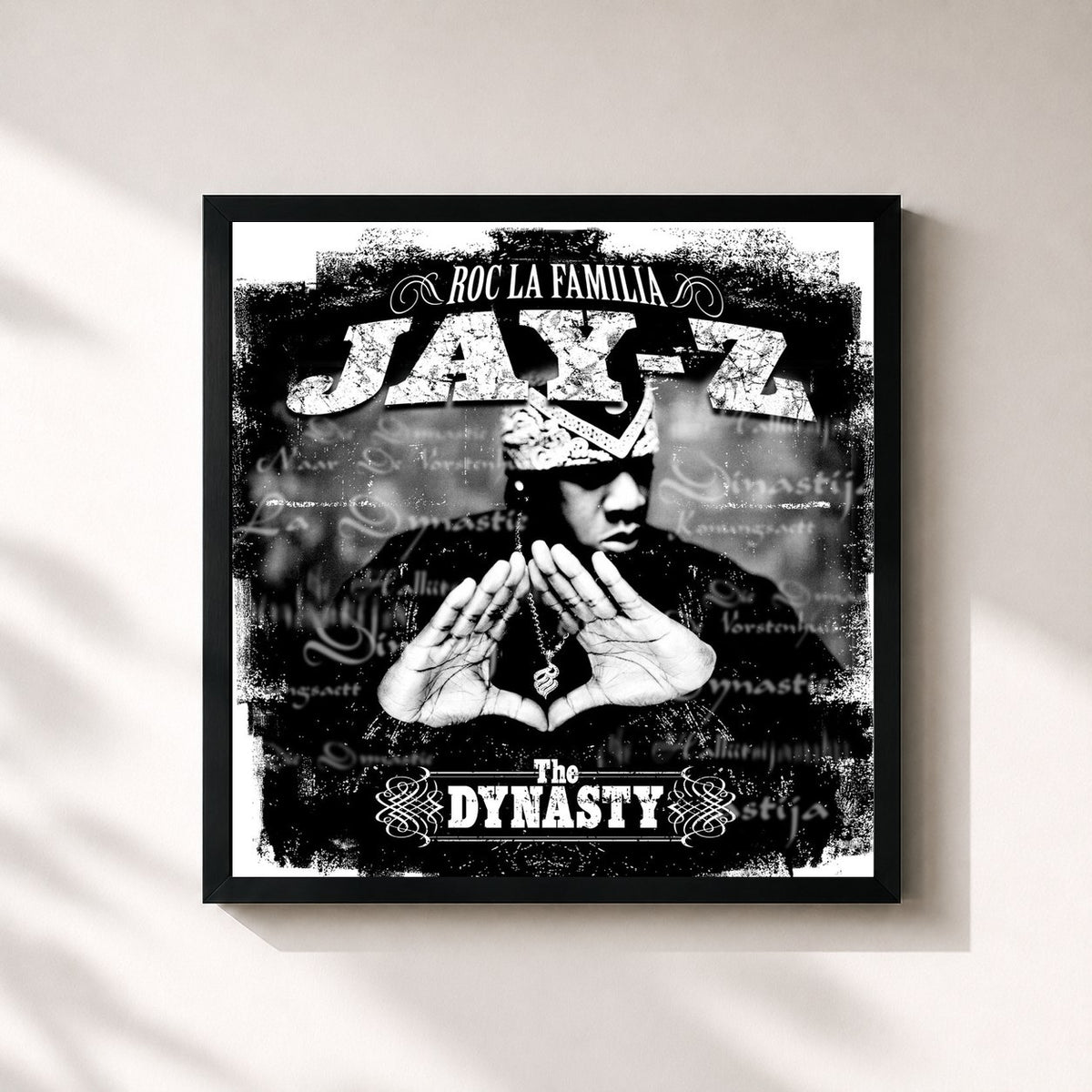 #noir Tableau carré de l'album The Dynasty: Roc La Familia 2000 de JAY Z, cadre noir 32x32 cm