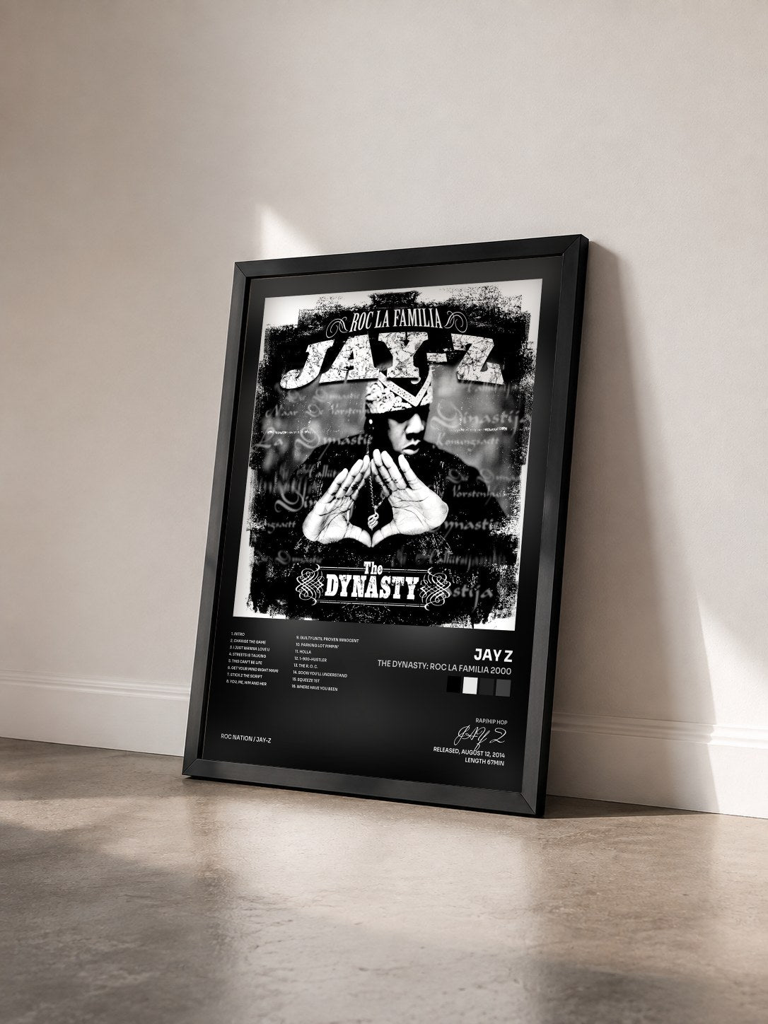 #noir Tableau de l'album The Dynasty: Roc La Familia 2000 de JAY Z vu de trois quarts, cadre noir