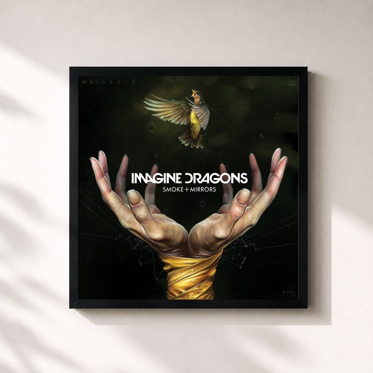 #noir Smoke + Mirrors by Imagine Dragons as a square framed art print, black 32x32 cm frame