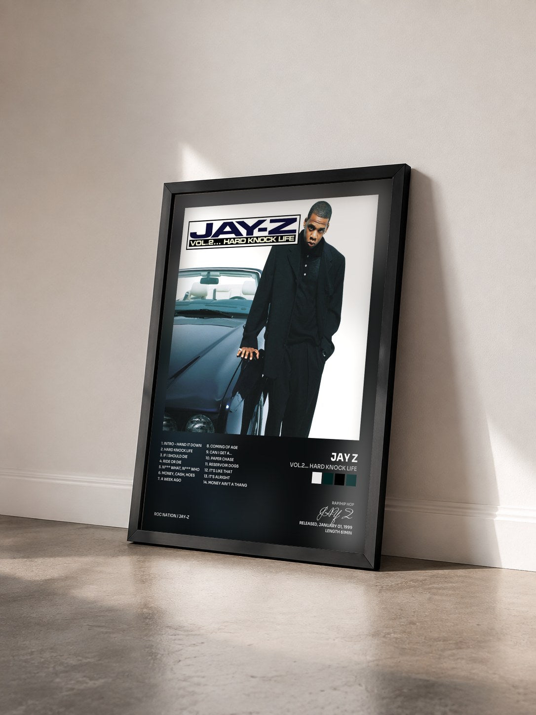 #noir Tableau de l'album Vol.2... Hard Knock Life de JAY Z vu de trois quarts, cadre noir
