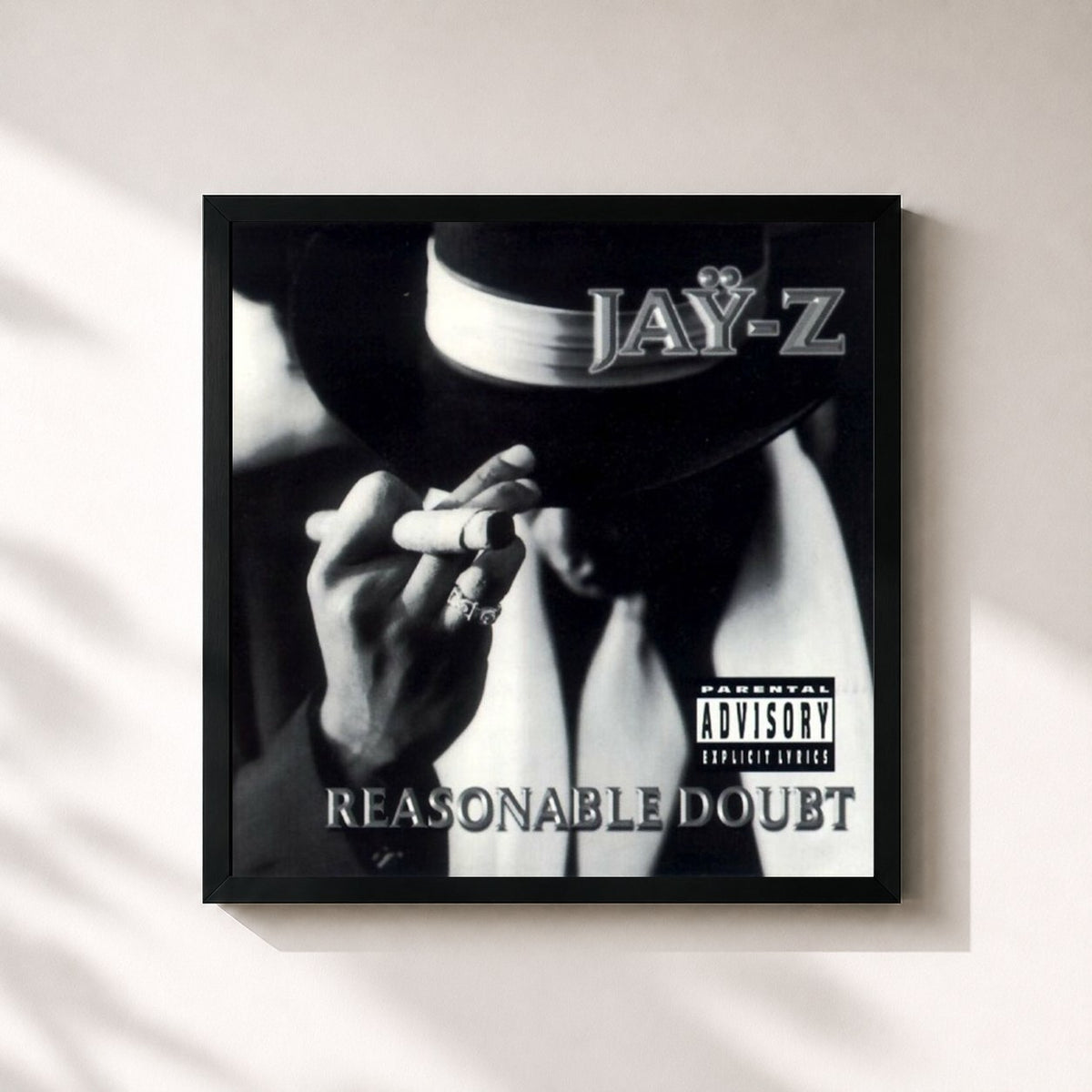 #noir Tableau carré de l'album Reasonable Doubt de JAY Z, cadre noir 32x32 cm