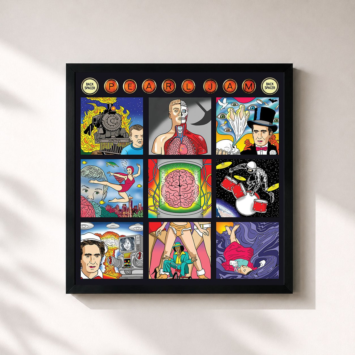 #noir Tableau carré de l'album Backspacer de Pearl Jam, cadre noir 32x32 cm