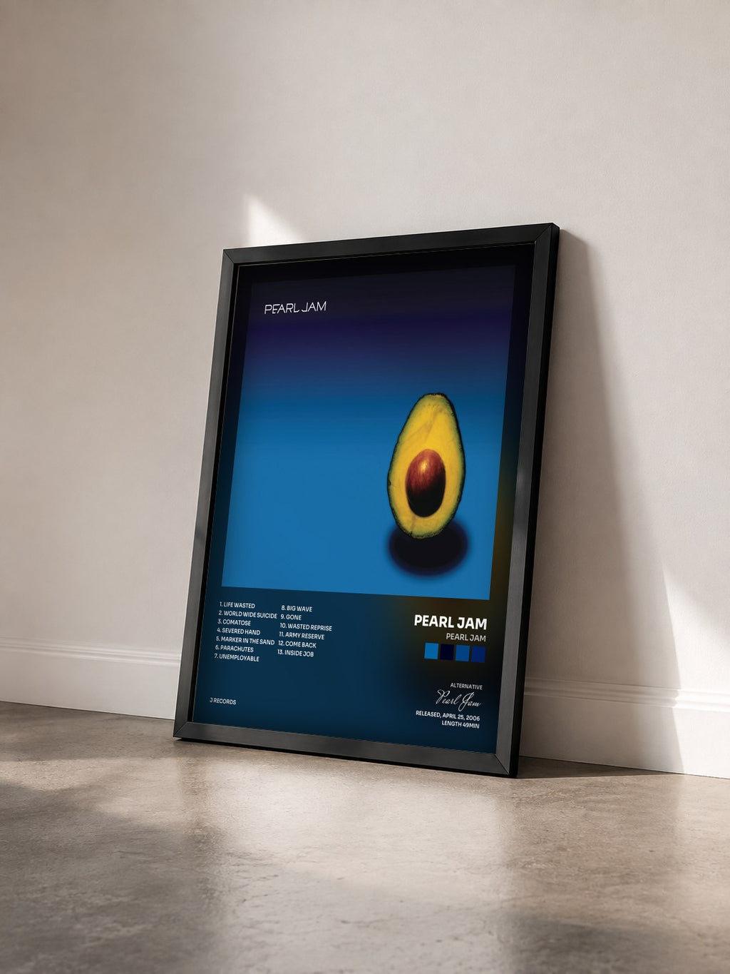 #noir Tableau de l'album Pearl Jam de Pearl Jam vu de trois quarts, cadre noir