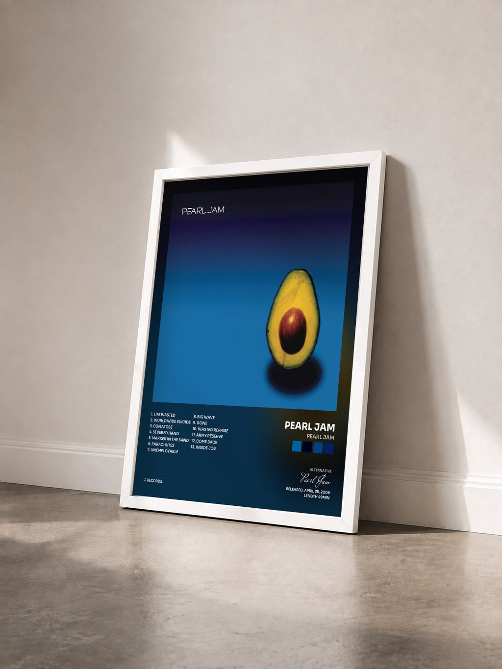 #blanc Tableau de l'album Pearl Jam de Pearl Jam vu de trois quarts, cadre blanc