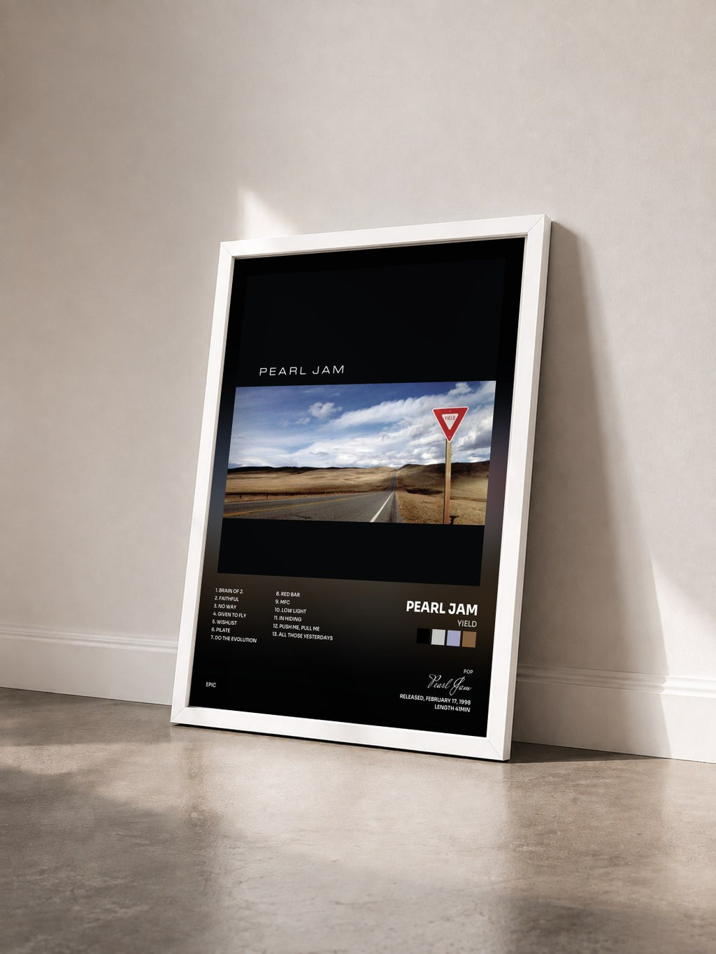 #blanc Tableau de l'album Yield de Pearl Jam vu de trois quarts, cadre blanc