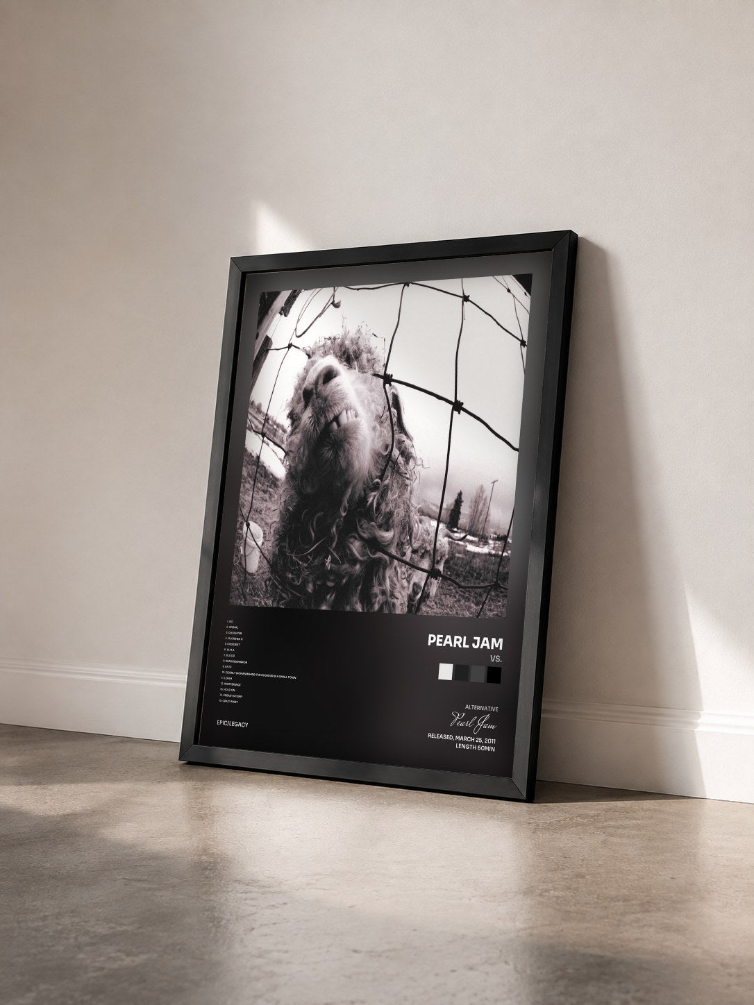 #noir Vs. by Pearl Jam as a framed art print seen at an angle, black frame