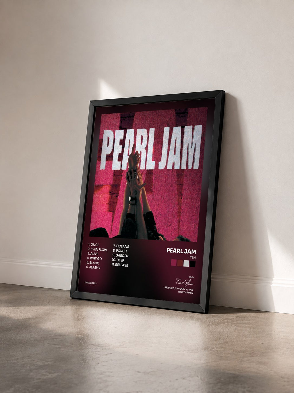 #noir Tableau de l'album Ten de Pearl Jam vu de trois quarts, cadre noir