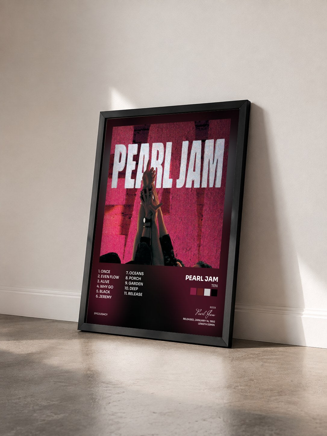 #noir Tableau de l'album Ten de Pearl Jam vu de trois quarts, cadre noir