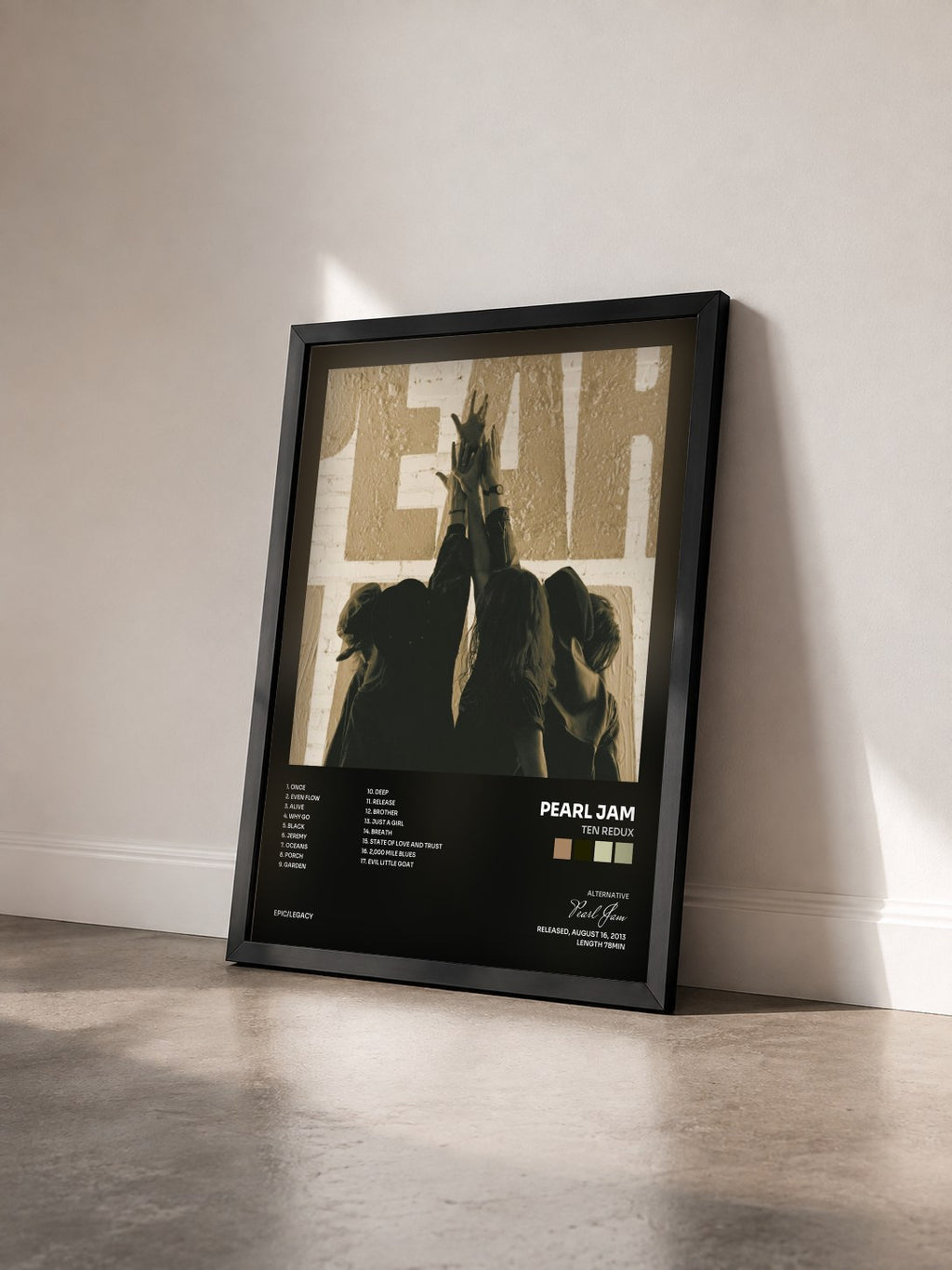 #noir Tableau de l'album Ten Redux de Pearl Jam vu de trois quarts, cadre noir