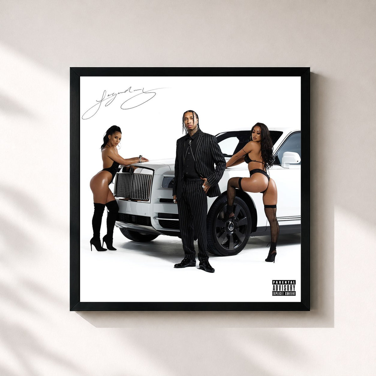#noir Tableau carré de l'album Legendary de Tyga, cadre noir 32x32 cm