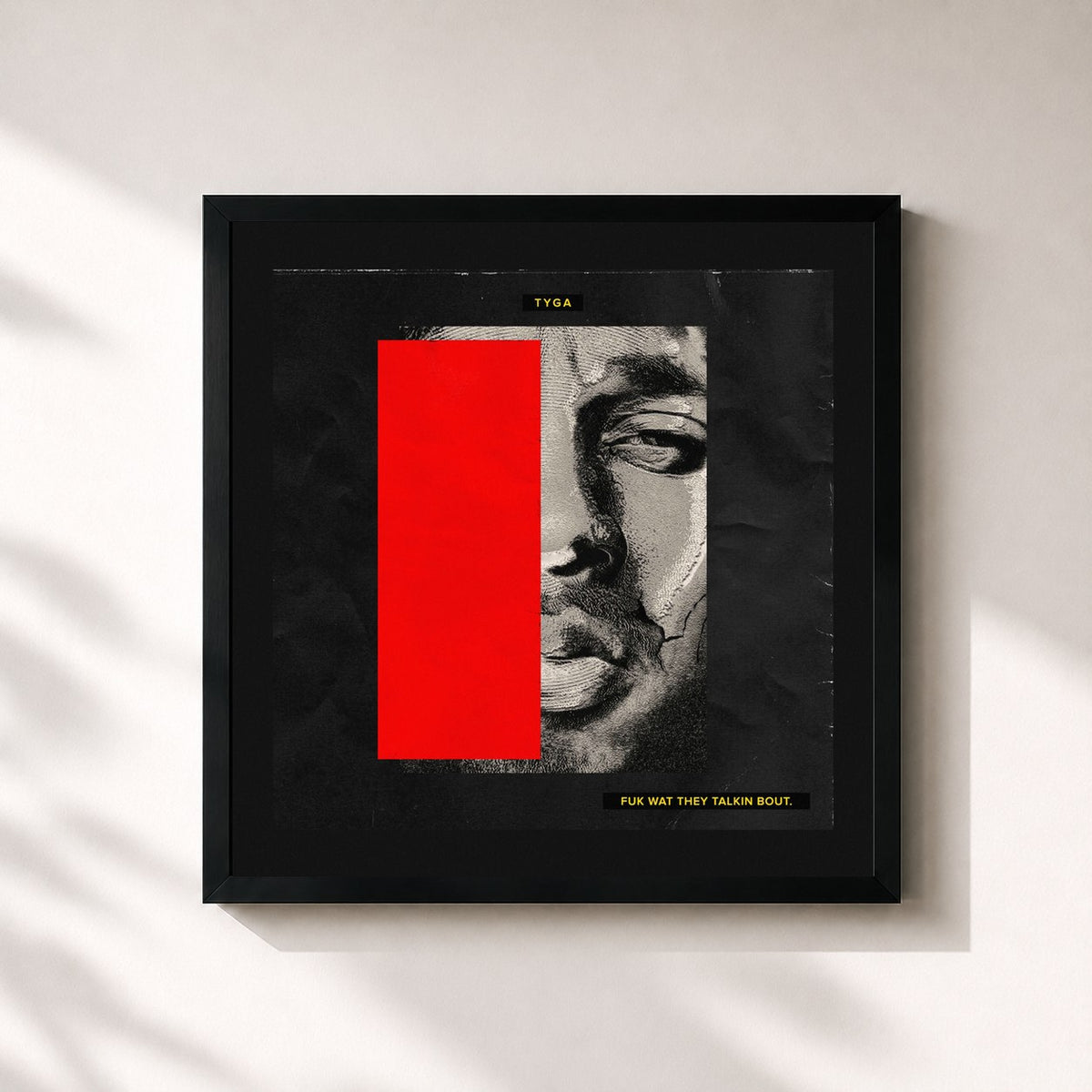 #noir Tableau carré de l'album Fuk Wat They Talkin Bout de Tyga, cadre noir 32x32 cm