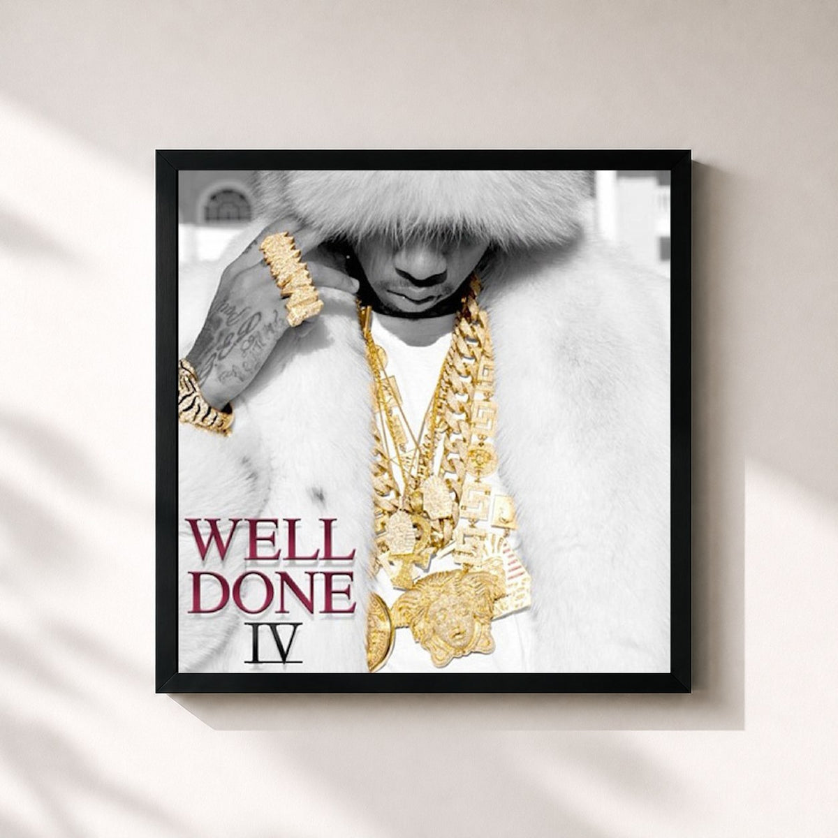 #noir Tableau carré de l'album Well Done 4 de Tyga, cadre noir 32x32 cm