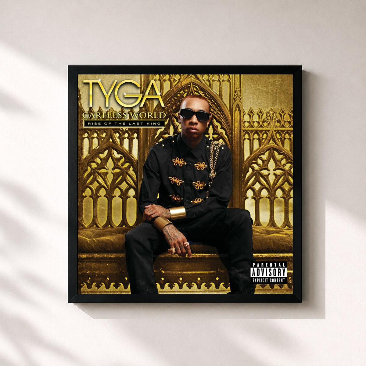#noir Tableau carré de l'album Careless World: Rise Of The Last King de Tyga, cadre noir 32x32 cm