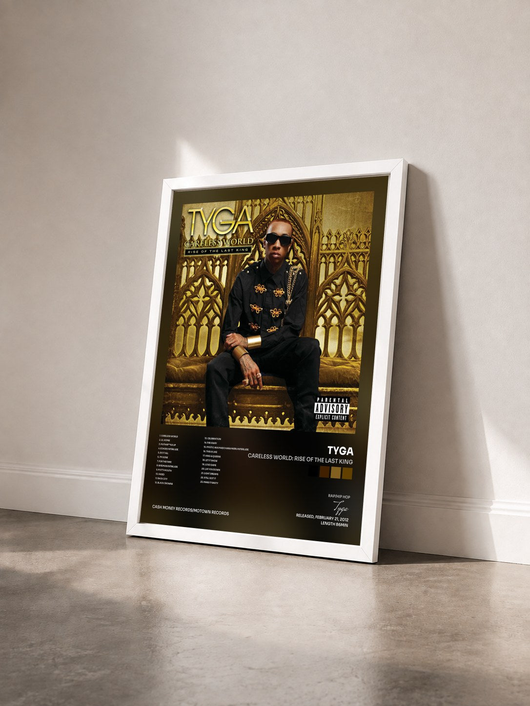 #blanc Tableau de l'album Careless World: Rise Of The Last King de Tyga vu de trois quarts, cadre blanc