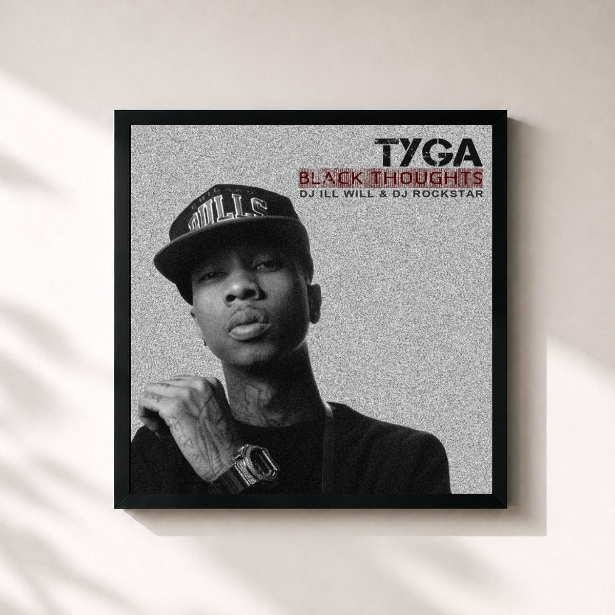 #noir Tableau carré de l'album Black Thoughts de Tyga, cadre noir 32x32 cm