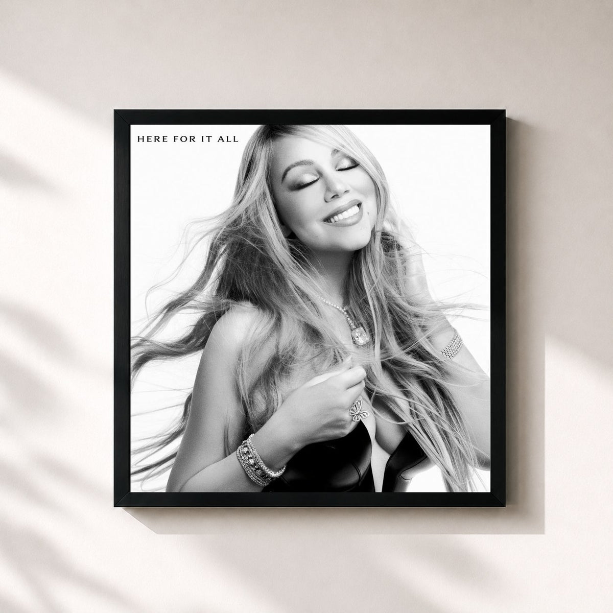 #noir Tableau carré de l'album Here For It All de Mariah Carey, cadre noir 32x32 cm