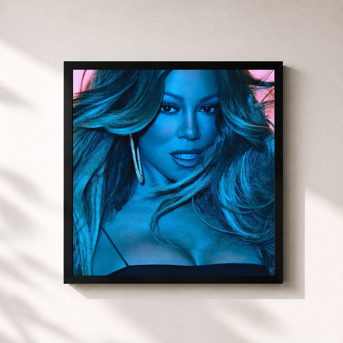 #noir Tableau carré de l'album Caution de Mariah Carey, cadre noir 32x32 cm