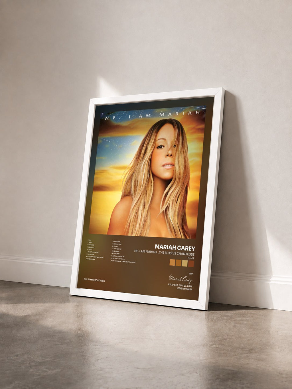 #blanc Tableau de l'album Me. I Am Mariah…The Elusive Chanteuse (Deluxe) de Mariah Carey vu de trois quarts, cadre blanc