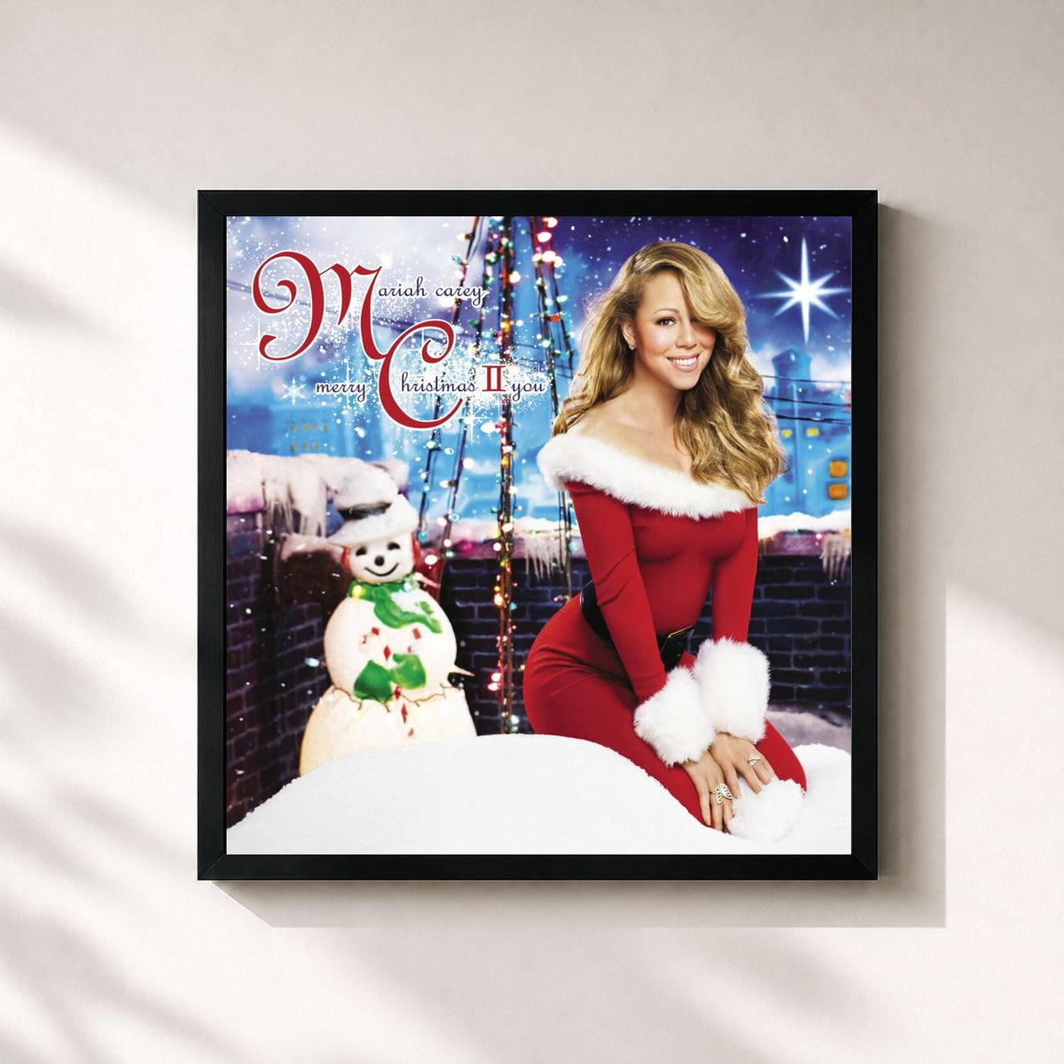 #noir Tableau carré de l'album Merry Christmas II You de Mariah Carey, cadre noir 32x32 cm