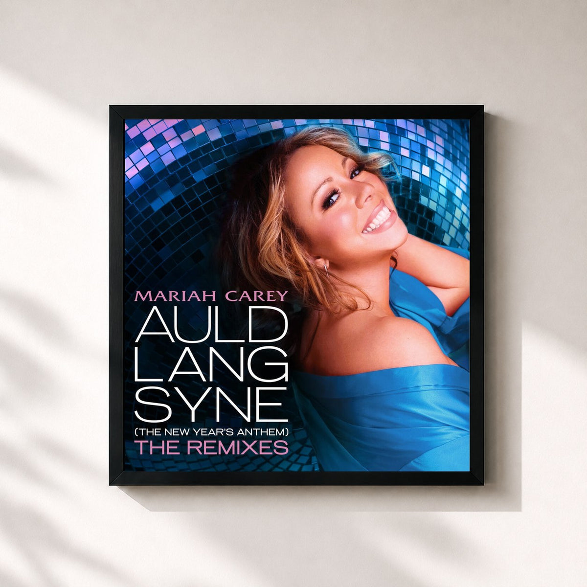 #noir Tableau carré de l'album Auld Lang Syne (The New Year's Anthem) The Remixes de Mariah Carey, cadre noir 32x32 cm