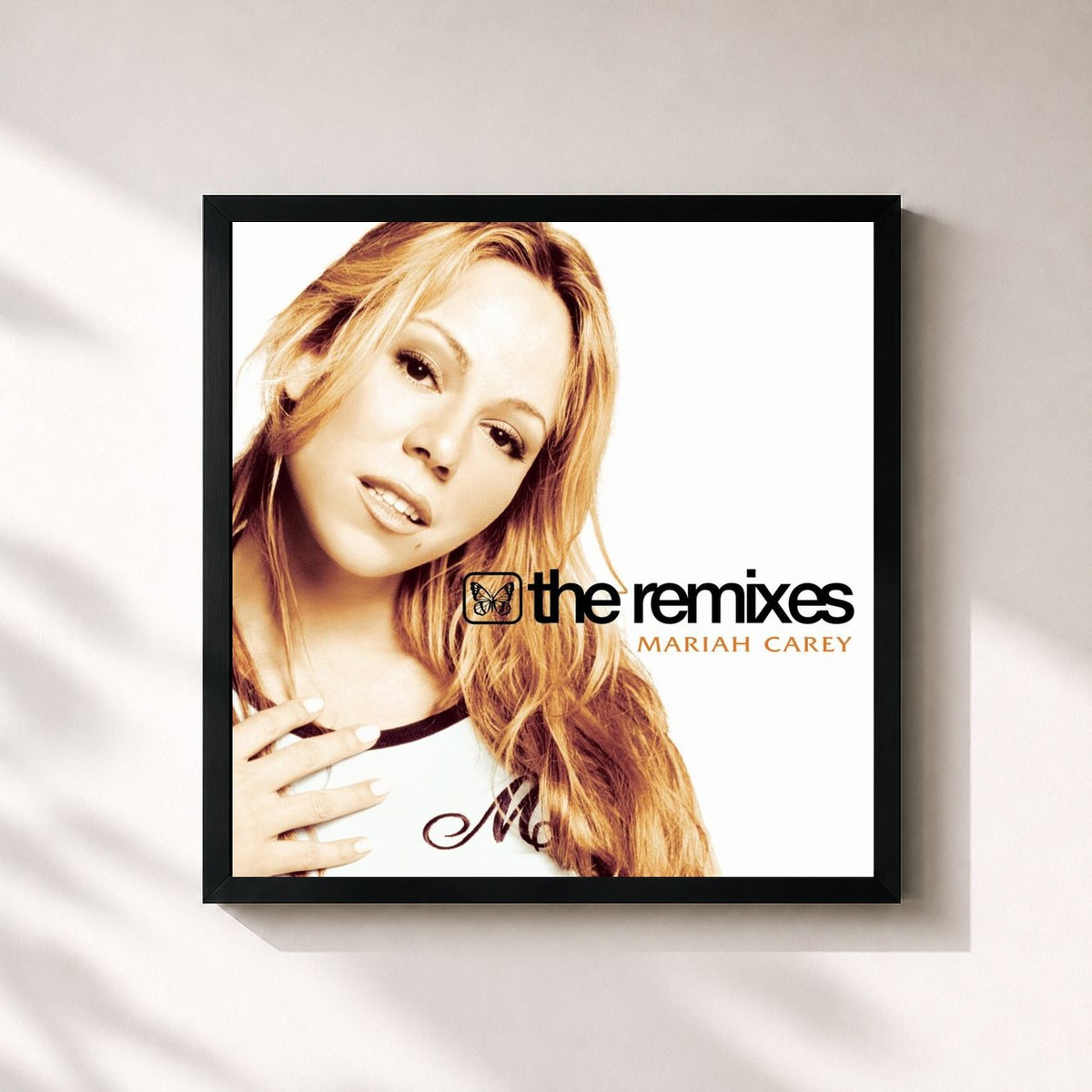 #noir Tableau carré de l'album The Remixes de Mariah Carey, cadre noir 32x32 cm