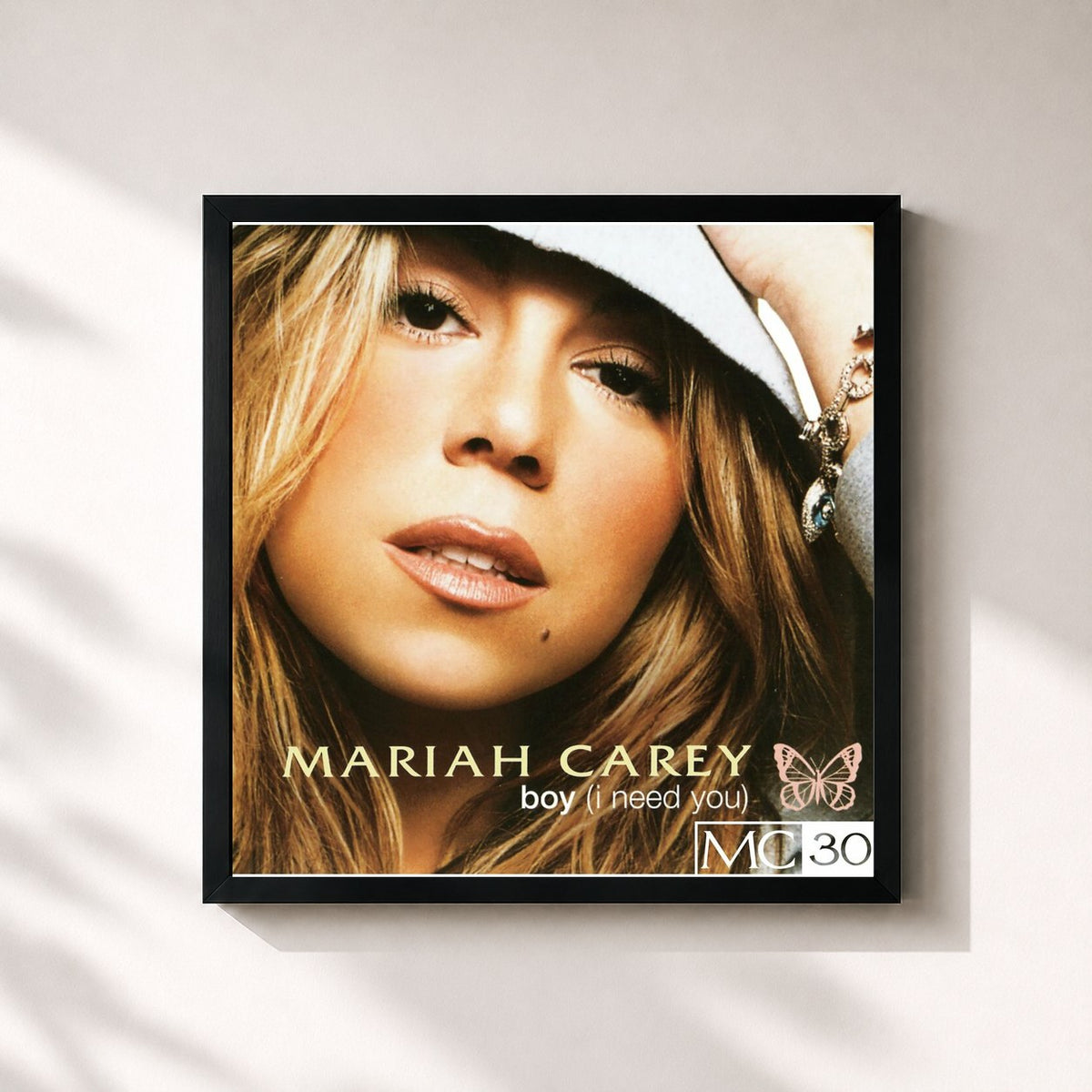 #noir Tableau carré de l'album Boy (I Need You) - EP de Mariah Carey, cadre noir 32x32 cm