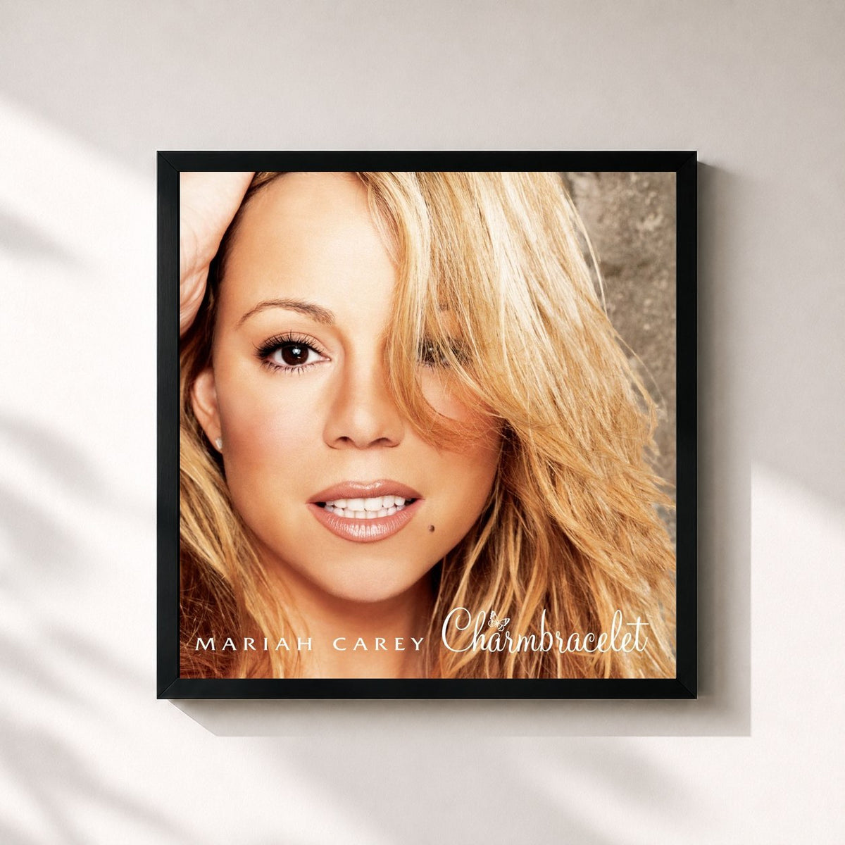 #noir Tableau carré de l'album Charmbracelet de Mariah Carey, cadre noir 32x32 cm